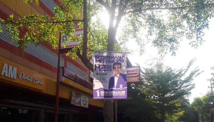 Baliho Caleg Incumbent Hamzah Hamid Bertengger di Pohon