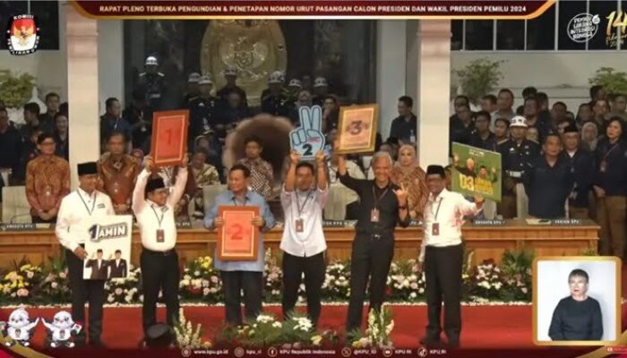 Sah, Nomor Urut Capres-cawapres 2024, Anies 1, Prabowo 2 dan Ganjar 3