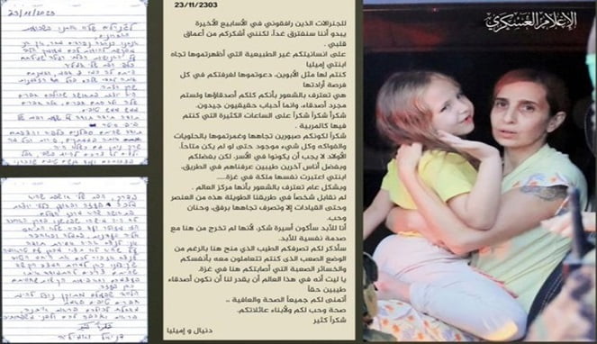 Viral, Surat Cinta dari Sandera Israel untuk Hamas : Terimakasih