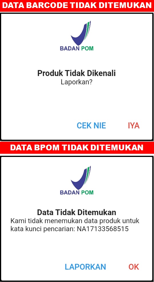 Data Barcode dan BPOM Tidak Ditemukan alias ilegal